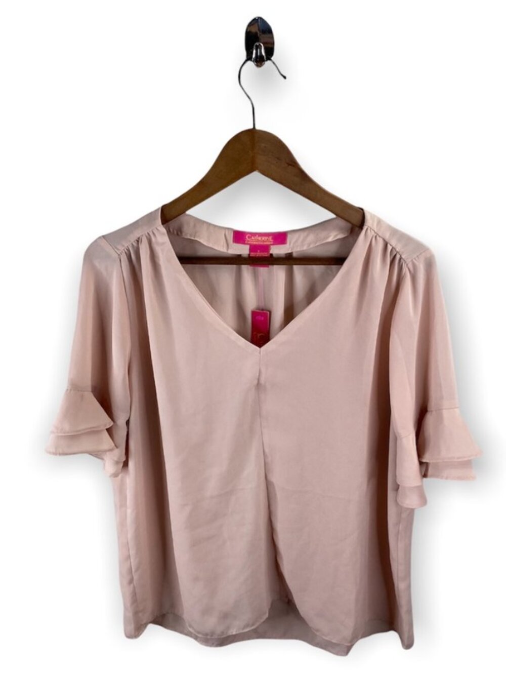 Catherine Malandrino Blush Ruffle Sleeve Top L